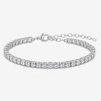Pulsera Tennis Cuadrada 5MM en Plata 925 con circones y extensor sobre fondo gris claro