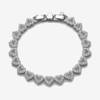 Pulsera Tennis Corazones en Plata 925 con circones, vista completa sobre fondo gris claro